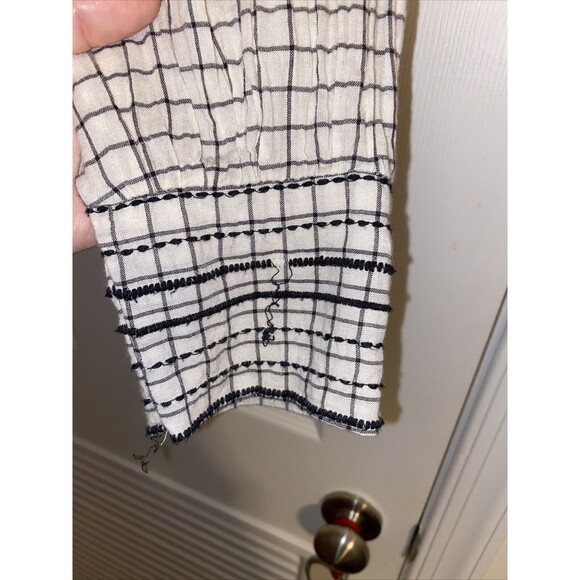 Zara Trafaluc Blouse Grid White Black Embroidered Side Tie Top Size Medium Fall - Picture 6 of 8